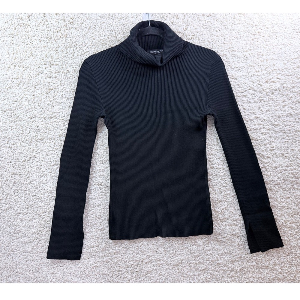 Philomena Petti Turtleneck Women Size M Black Ribbed Split Cuff Sweater - Picture 2 of 9